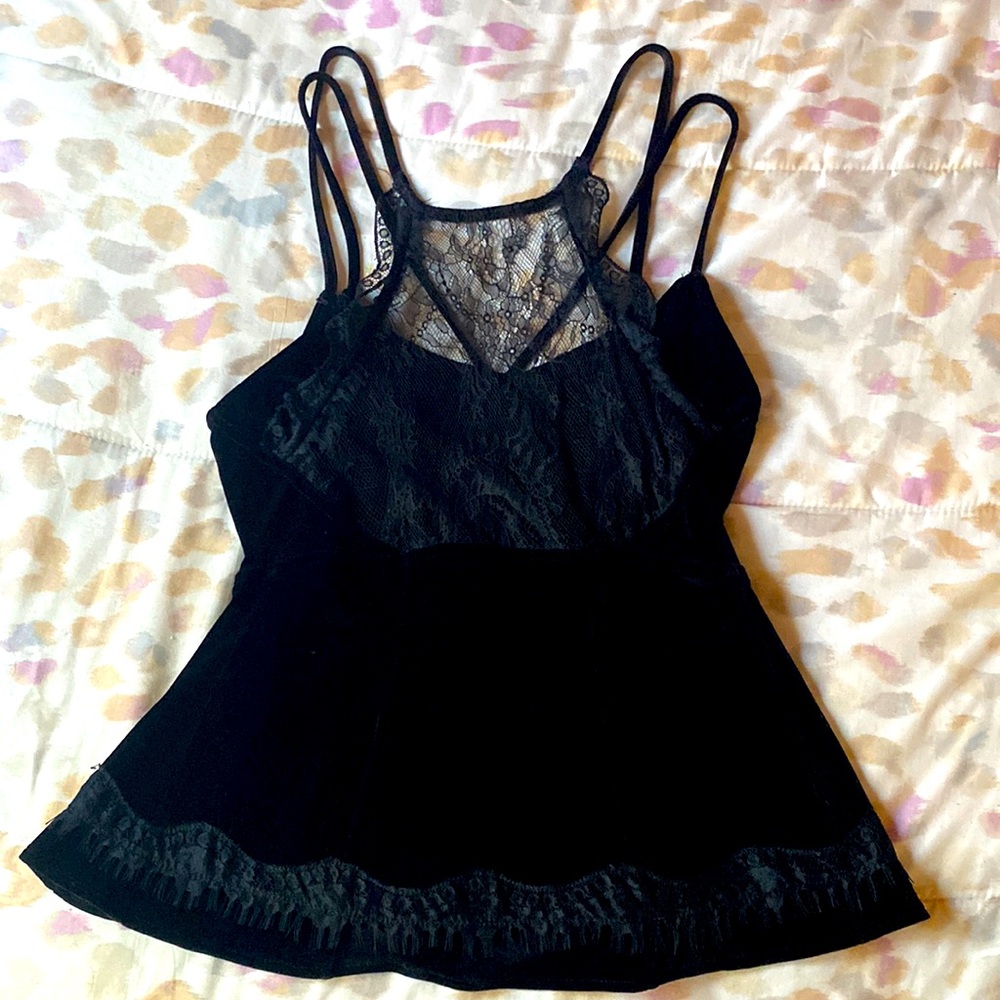Free People Black Velvet and Lace Top